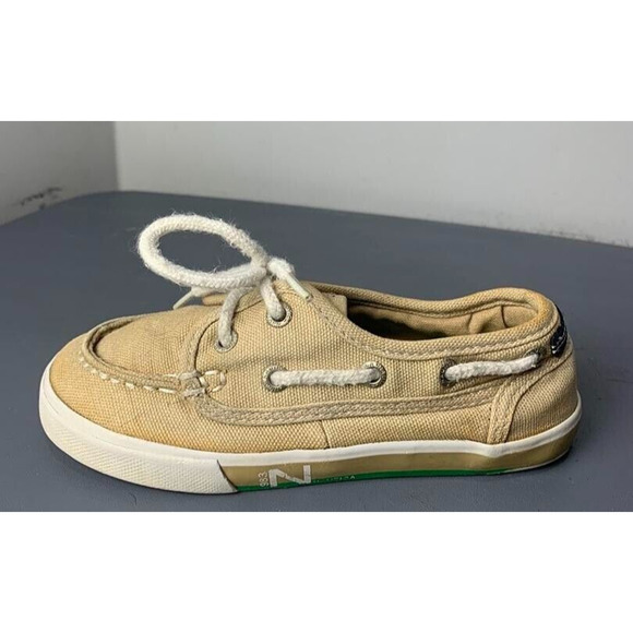 Nautica Boys Boat Shoes Tan Canvas Lace-Up Size 11 - Picture 7 of 8